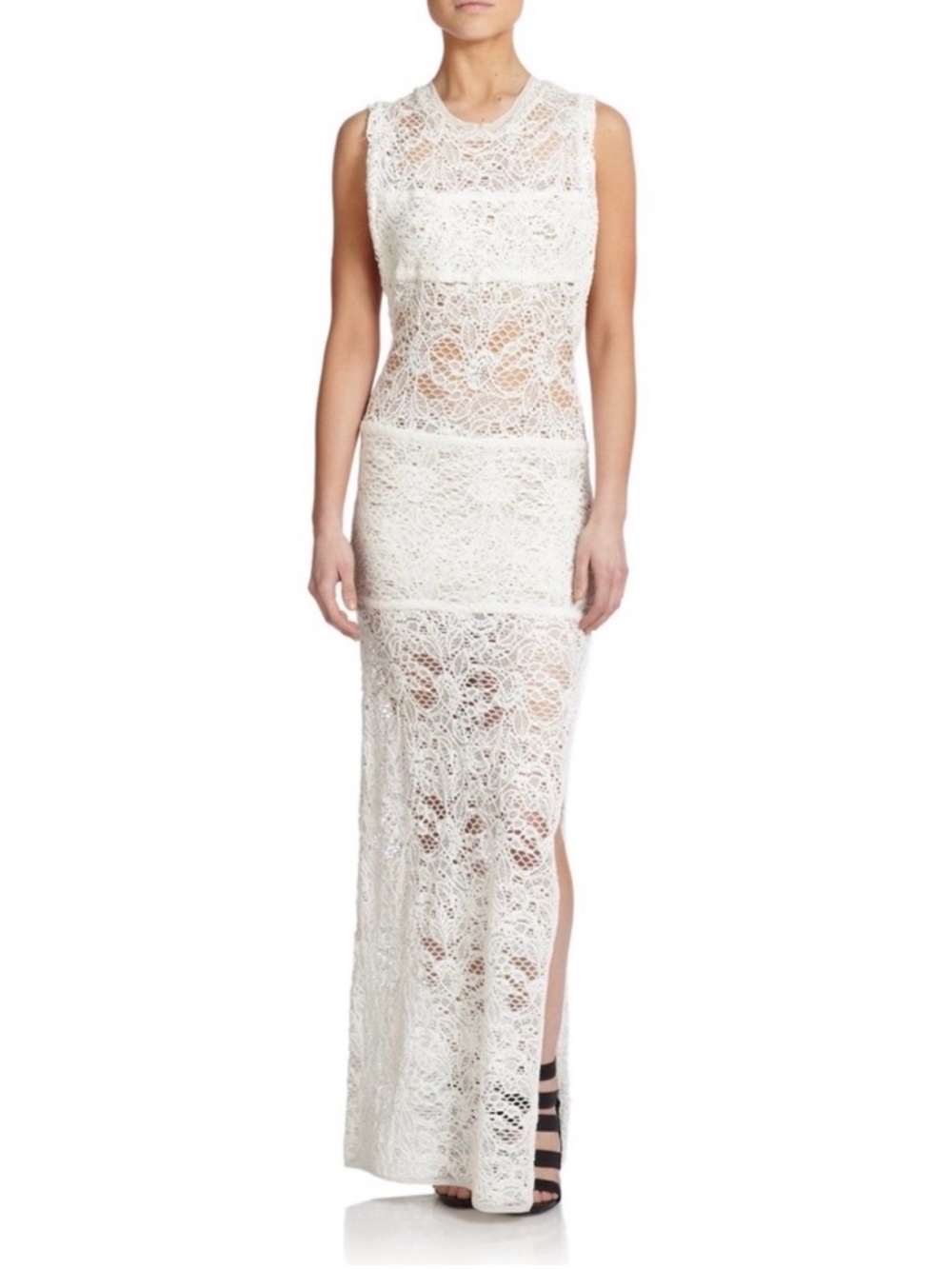 IRO White Sleeveless Lace Maxi Dress with Side Slit